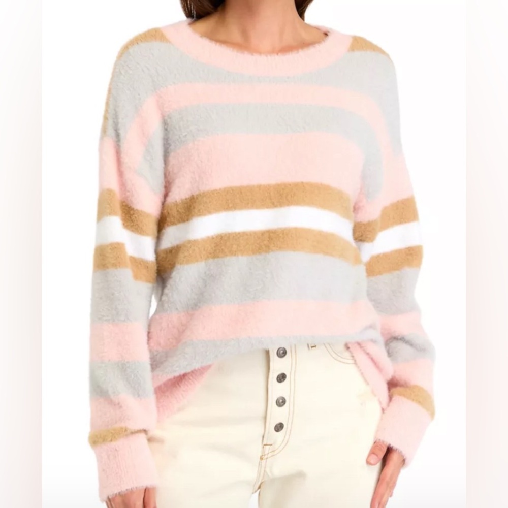 Wonderly Women's Striped Sweater - Pink, Gray, and Tan